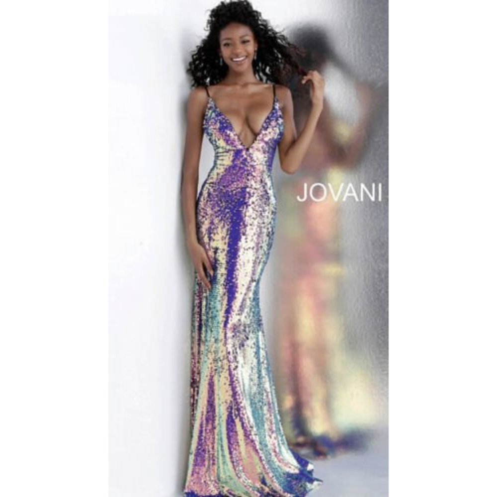 ‼️SOLD‼️Jovani Iridescent Embellished Sequin Fitted V Neck Prom Bridesmaid Dress - Picture 10 of 11